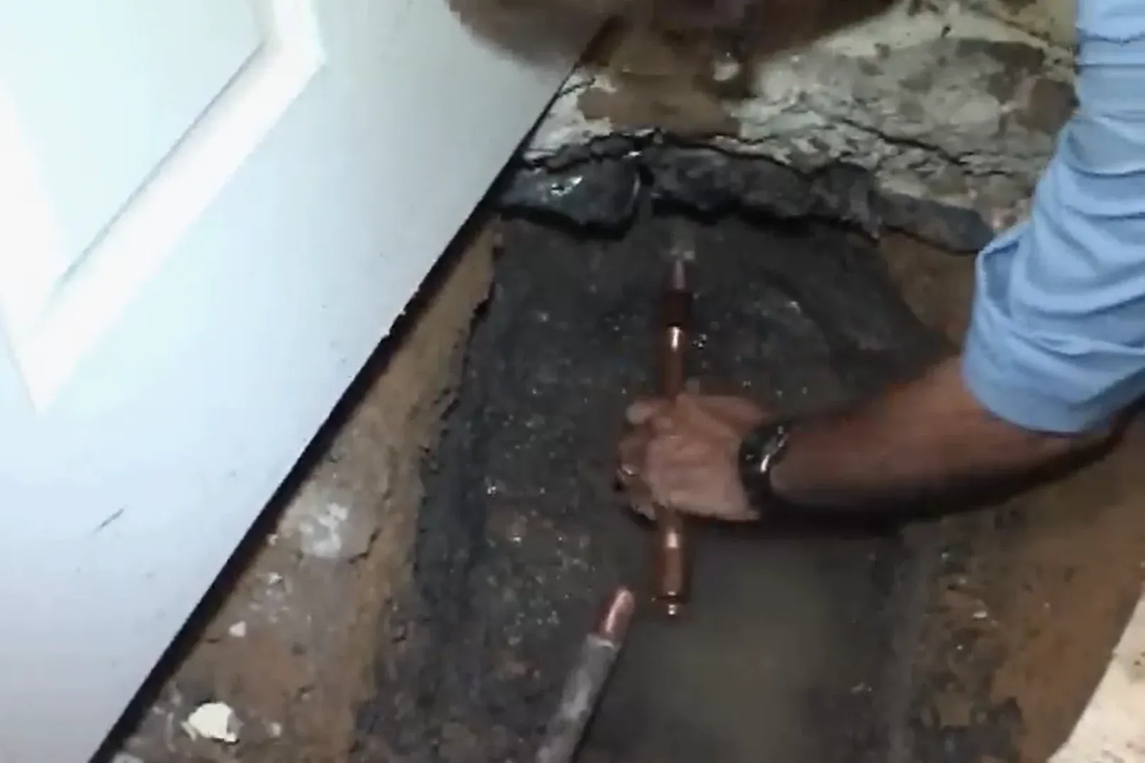 New copper section installed during a slab leak spot repair in Prescott